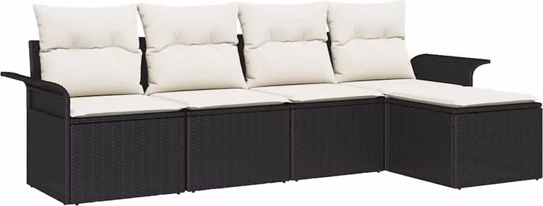 Sofa na zewnątrz z poduszką 5 pcs Czarny polirattan