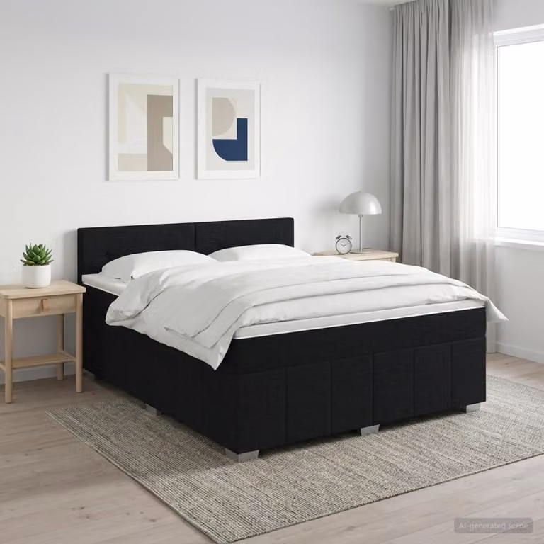 Maison Exclusive – łóżko kontynentalne z materacem, czarne, 140 x 200 cm, materiał