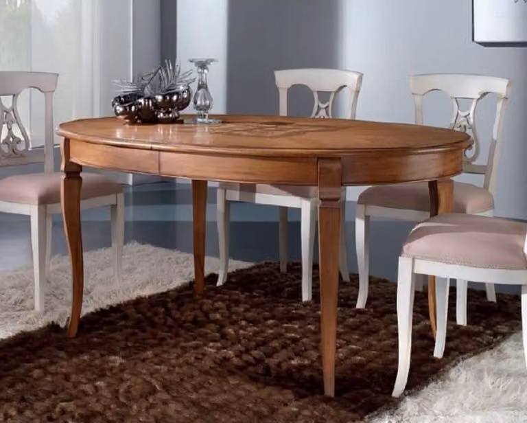 Casa Padrino stół do jadalni Biedermeier brązowy intarsjowany - Owalny rozkładany stół do jadalni z litego drewna - Meble do jadalni Biedermeier - Luksusowa jakość - Wyprodukowano we Włoszech