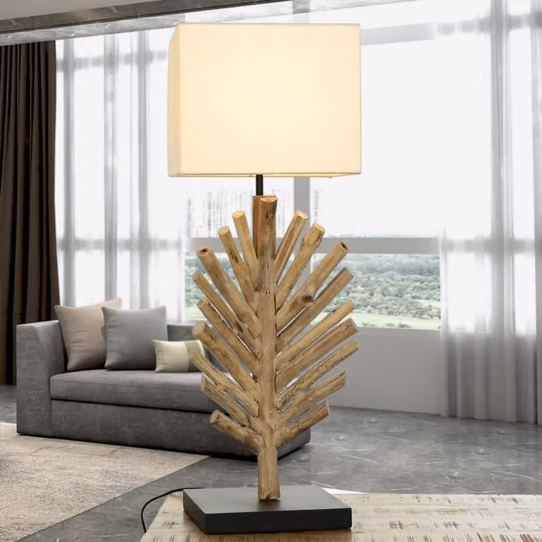 Lampa stołowa z drewna wyrzuconego przez morze, z tkaniną, wysokość 69 cm, wykonana ręcznie, egzemplarz unikatowy, oprawka E27, lampa stołowa SAWATH