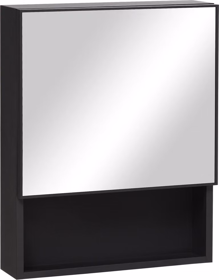 Szafka Z Lustrem Szafka Ścienna Ze Stali Nierdzewnej Z 2 Półkami Wewnętrznymi I Otwartą Półką, Szkło, Do Łazienki, 46X13,5X58 Cm