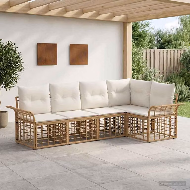 Maison Exclusive - Zestaw mebli ogrodowych (sofa i 4 fotele), 5 elementów. Naturalny, kremowy poliester