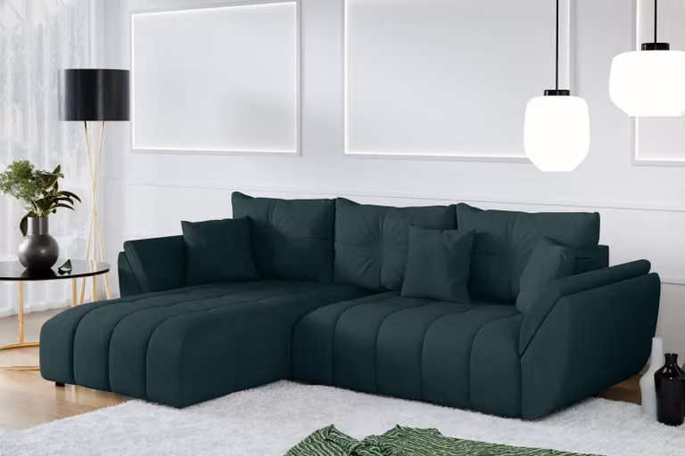 AX LIVING Sofa narożna z funkcją spania Verciani L Sofa zielona 280 cm
