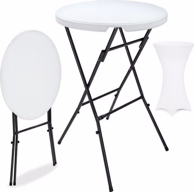 Biały stół barowy ogrodowy Casaria o średnicy 72 cm z pokrowcem w kolorze białym Ø70 cm