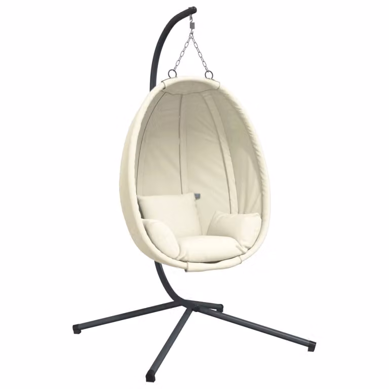 vidaXL Wiszący fotel Egg Design ze stojakiem z beżowej tkaniny i stali
