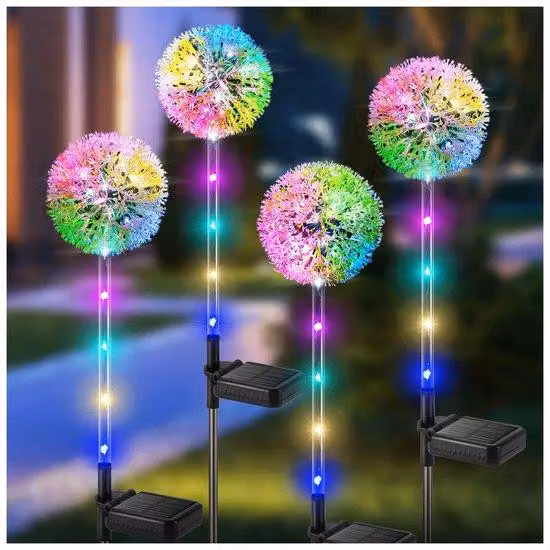 Lampy solarne "Dandelion" LED, 4 sztuki, wodoodporne (IP65), oświetlenie ogrodowe do użytku zewnętrznego, idealne na balkon, taras, dekoracje świąteczne, zmieniające kolor