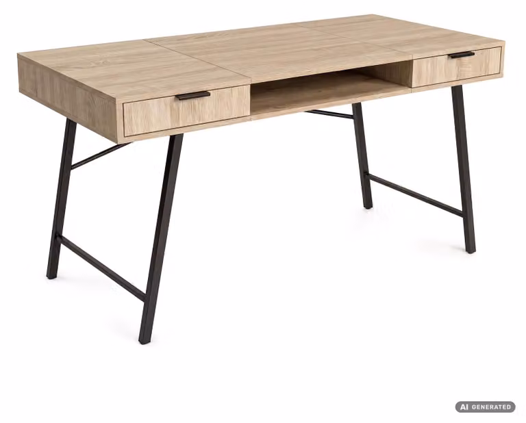 Biurko industrialne komputerowe Dąb Sonoma ARDEN 120 cm 2 szuflady 1 półka Czarne nogi
