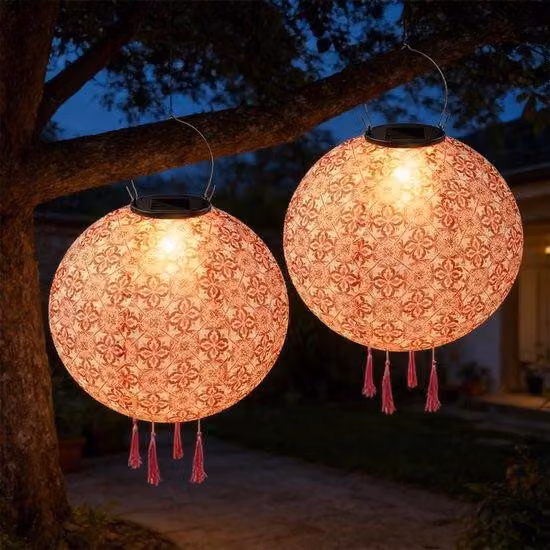 Lampy solarnе – Lampiony LED – Oświetlenie zewnętrzne – Wodoodporna konstrukcja – 25 cm – Czerwony