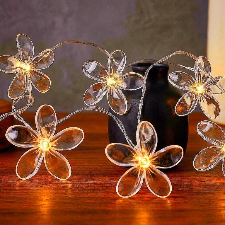 Girlanda świetlna z kwiatami, 3 metry, 20 diod LED, zasilanie USB, ciepła biel, do użytku wewnątrz