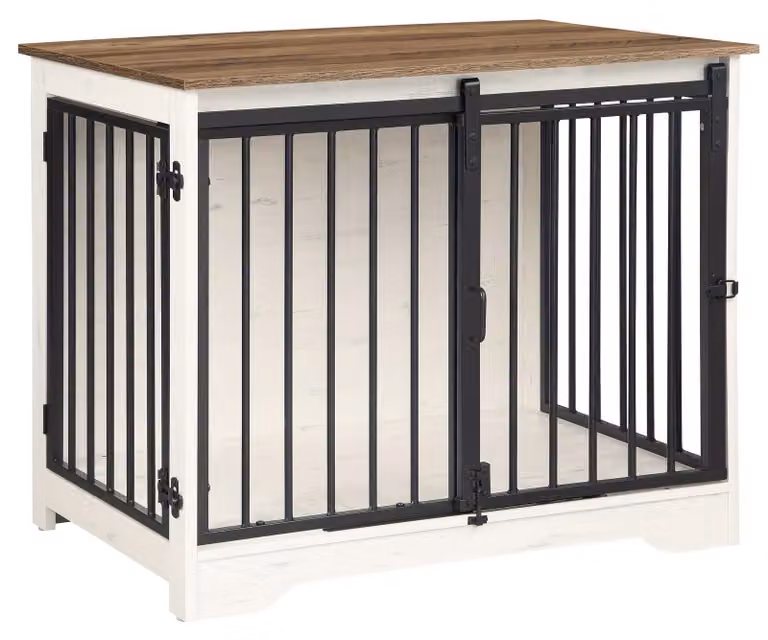 Klatka dla psa – Wielofunkcyjne meble – Z drzwiczkami przesuwne – Do 100 kg – Styl retro, kolor biały – 81 x 55 x 67,2 cm