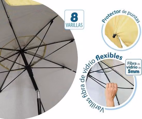 Parasol przeciwsłoneczny o średnicy 180–220 cm z regulacją nachylenia – UPF 50+ – żółty, 200 cm, styl Biedermeier