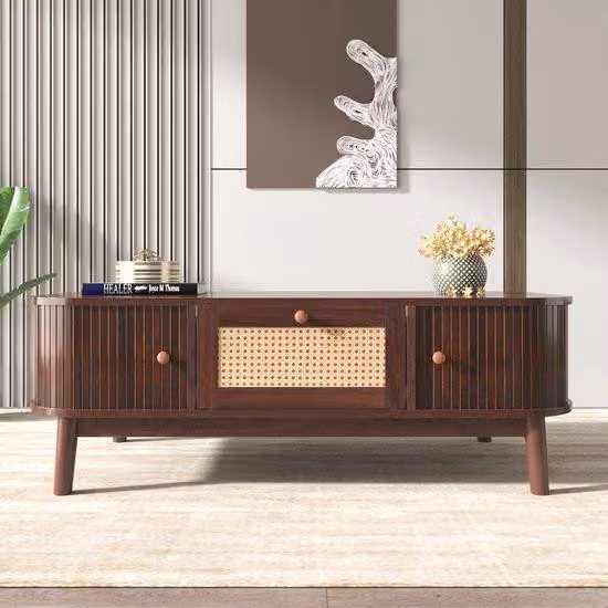Stół w stylu rustykalnym – rattan – przesuwane drzwi – lite drewno – styl rustykalny