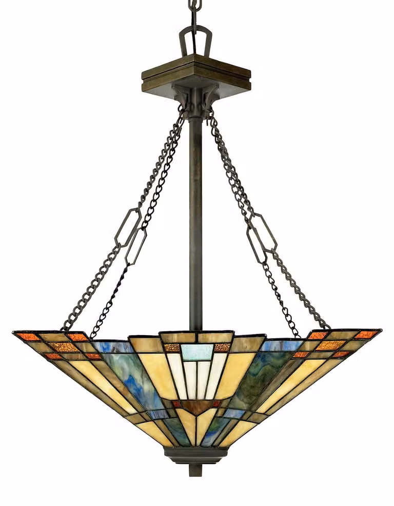 Żyrandol Inglenook ciemny brąz 3xE27x60W szkło witrażowe wym:221x44,5x44,5cm IP20 Quoizel
