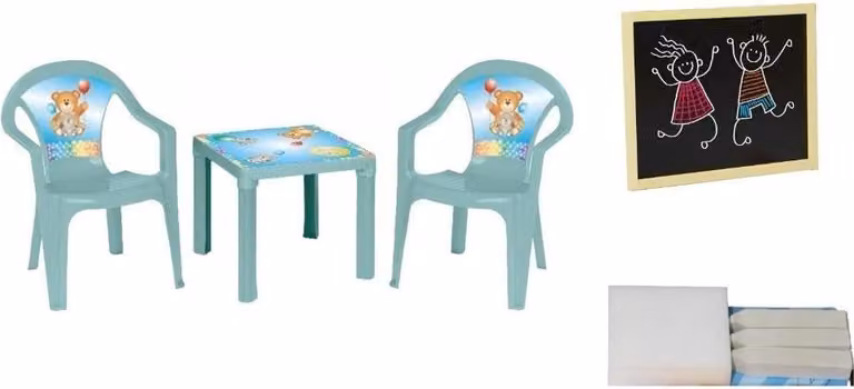 Stolik i dwa krzesła + tablica pastel turkus
