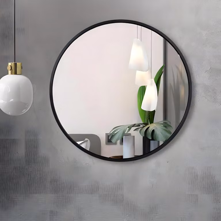 Okrągłe lustro ścienne w stylu loft z elegancką czarną ramą
