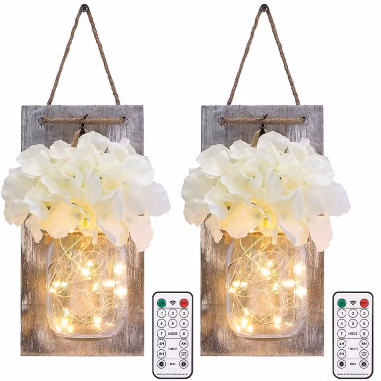 Zestaw 2 sztuk dekoracyjnych lamp ściennych LED, szklane, 8 trybów, timer, sterowanie pilotem, zasilanie bateryjne