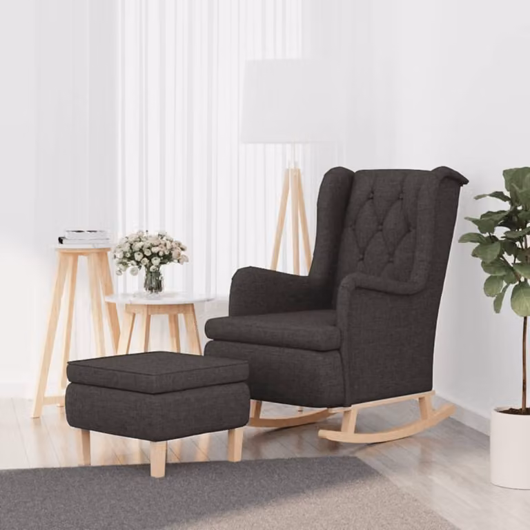 The Living Store Fotel bujany ze stołkiem ciemnoszary materiał