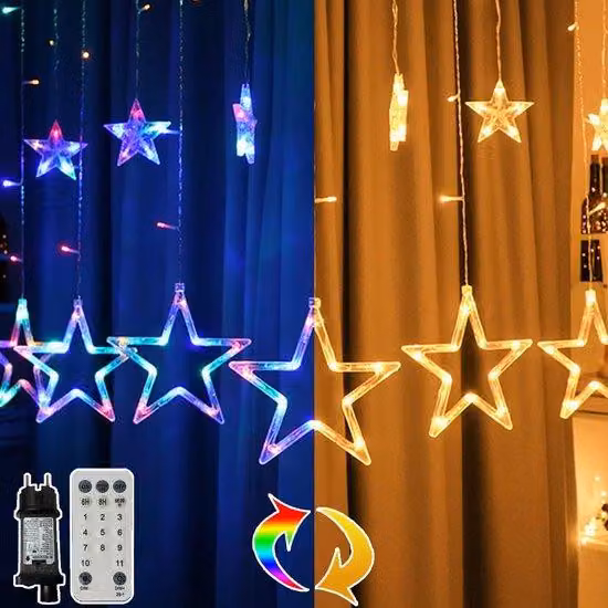 Światełka dekoracyjne w kształcie gwiazd, 2,3 m - 138 diod LED - Girlanda świetlna - 11 trybów - Sterowanie pilotem - Regulacja jasności - Idealne do sypialni