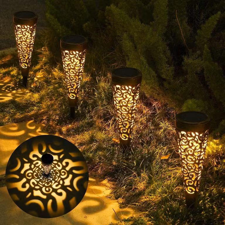 Lampy solarnych do użytku zewnętrznego - zestaw oświetlenia ogrodowego - dekoracja ogrodu - wodoodporność IP65 - 4 sztuki - kolor brązowy