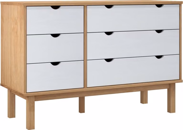 vidaXL Szafka z szufladami OTTA brązowo-biała 111x43x73,5 cm lite drewno