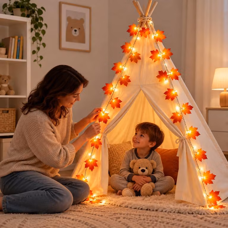 Światełka dekoracyjne z liśćmi, długość 2,5 m, 20 diod LED, idealne do stworzenia przytulnej atmosfery