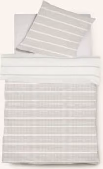 Pościel Fleuresse Faro beige, bawełniana jersey w paski, zestaw z poszewką na kołdrę i poduszkę 80x80 cm