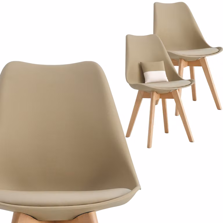 Zestaw 2 krzeseł w stylu skandynawskim do jadalni i salonu – Beige Caffe Viking