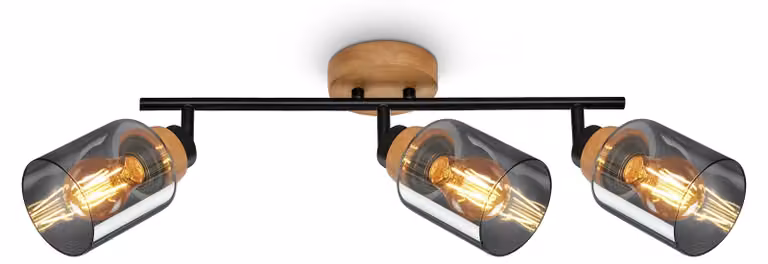 Briloner Hema reflektor sufitowy 3x E27 lampa szkło przydymione obrotowy 3 płomienie drewno