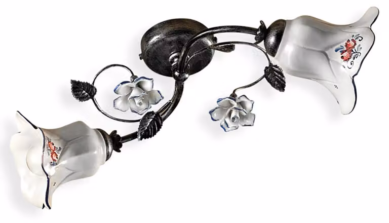 Klasyczna lampa sufitowa Pisa z metalu i ceramiki w kolorze srebrnym z czarnym kloszem, 2 źródła światła E14