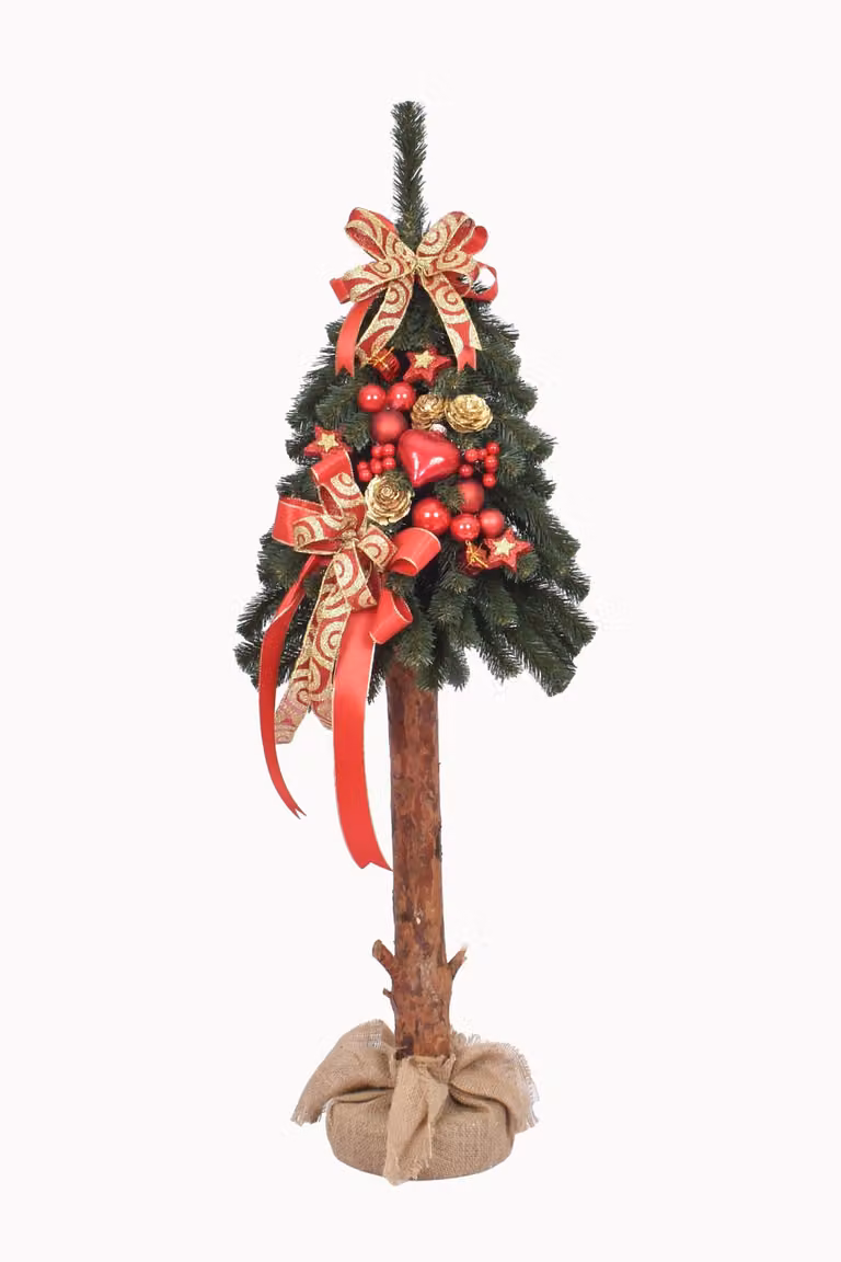 PINUS COMPANY | Choinka na pniu 110 cm - Czerwona - Elegancka dekoracja - Ręcznie wykonana i wyjątkowa