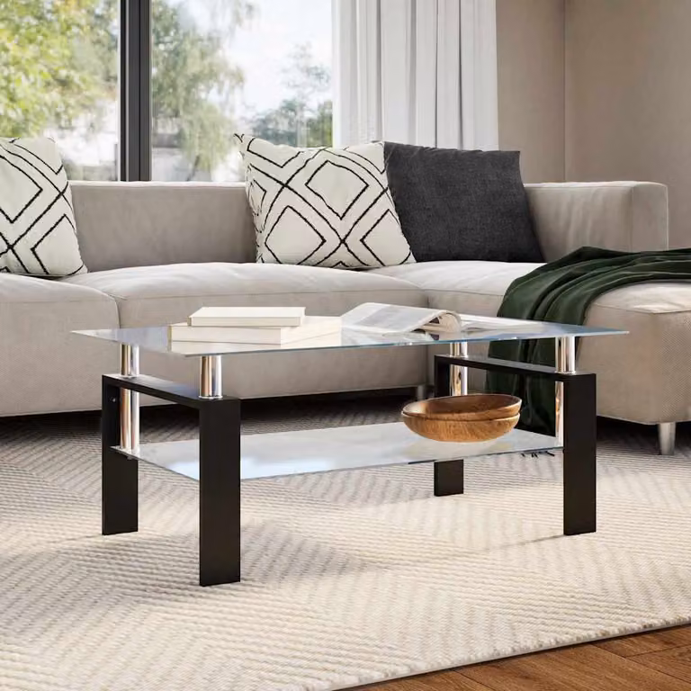 Maison Exclusive – stolik kawowy, szaro-przezroczysty, 95 x 55 x 40 cm, szkło hartowane
