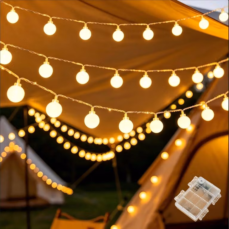 Światełka zewnętrzne – zasilanie bateryjne – 6 metrów – 40 diod LED – Girlanda świetlna w kształcie kulek, zasilana bateriami – ciepła biel – timer – idealna na balkon