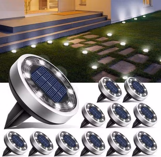 Zestaw 12 lamp solarnych do ogrodu – 8 wodoodpornych lamp zewnętrznych LED do ogrodu, ścieżki, podjazdu, tarasu, basenu – lampy solarne o zimnym, białym świetle