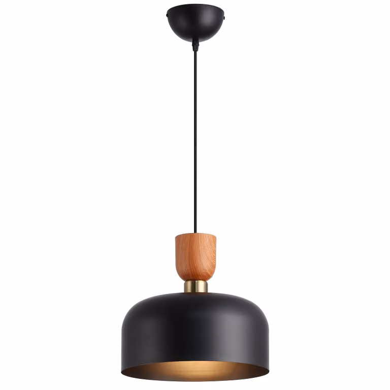 Nowoczesna skandynawska lampa wisząca 30 cm - Czarny metal z efektem drewna, regulowana wysokość, gniazdo E27, kuchnia lub jadalnia