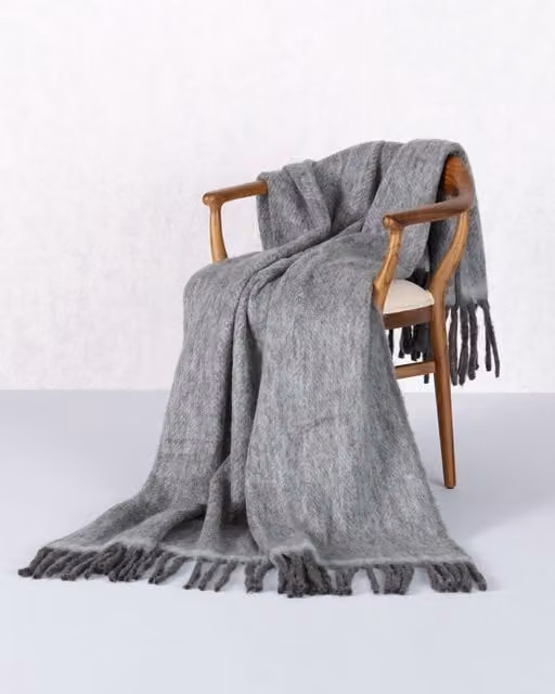 Pled Cozy Yellowtipi koc wełniany z frędzlami szary-miętowy W x S: 130 x 170 cm