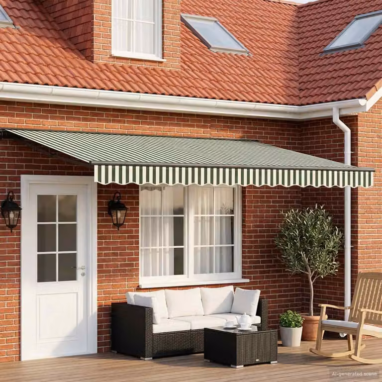Maison Exclusive - Markiza solarna elektryczna, 4,5 x 3,5 m, zielono-biała w paski