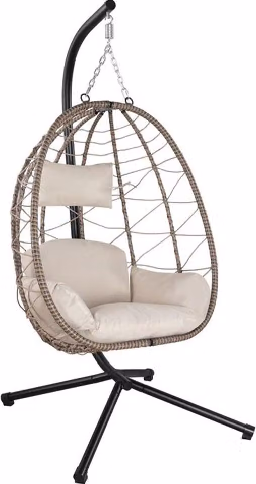 Fotel wiszący Aria 51443, z ramą, składany fotel wiszący z poduszkami i zawiasem sprężynowym, 95 x 95 x 196 cm