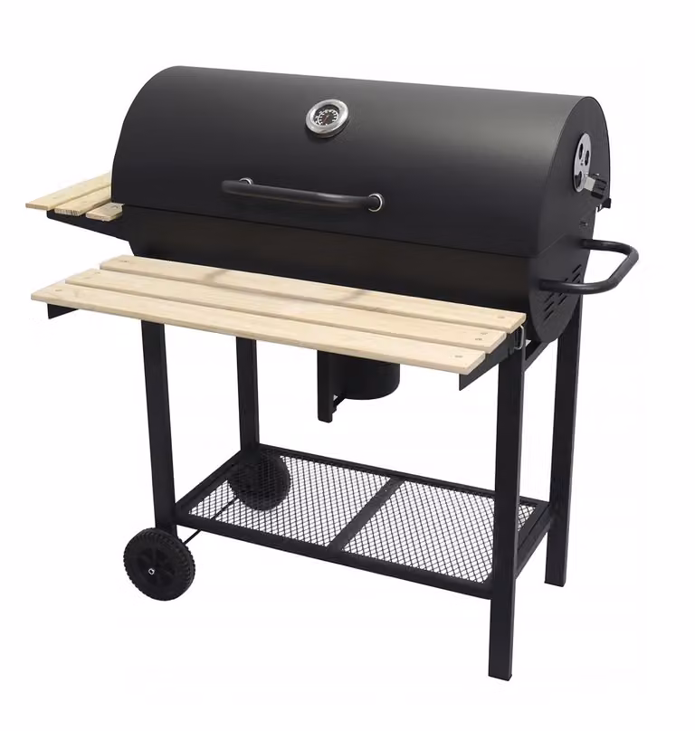 Grill ogrodowy na węgiel drzewny 2 ruszty, grill na kółkach, grill z pokrywą