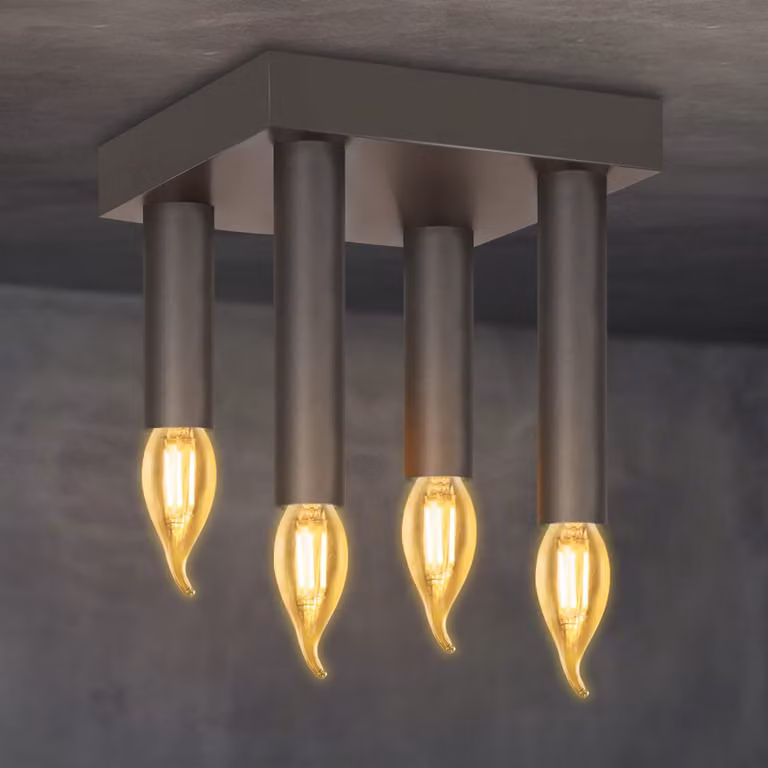 ZMH Lampa Sufitowa Szara Lampa Sufitowa Vintage - Salon E14 Retro Sypialnia Industrialna 4 Płomienna Metalowa Lampa Salonowa Do Kuchni Jadalni Przedpokoju Baru Country House Oprawa Oświetleniowa.