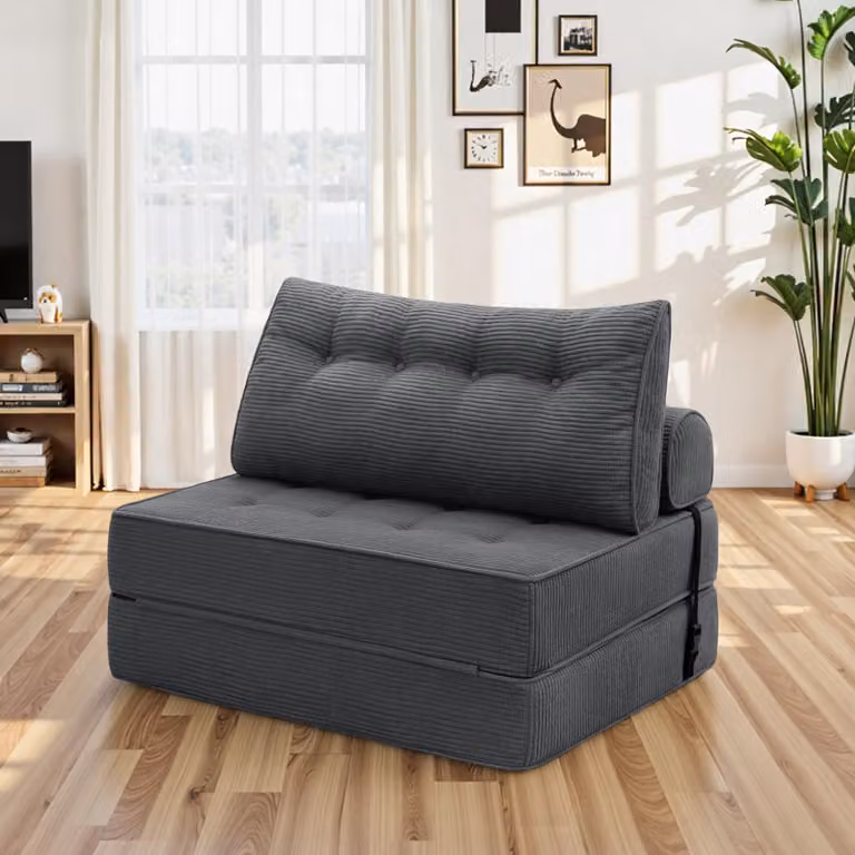 Hommpa Rozkładana sofa 180×100 cm Podwójna rozkładana sofa z poduszkami, gęsta pianka, leżak/fotel do salonu i sypialni, dla gości, szary