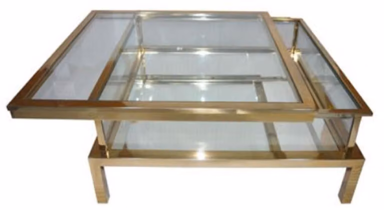 Casa Padrino stolik kawowy ze stali nierdzewnej złoty 100 x 100 x h. 40 cm - Kwadratowy stolik do salonu ze szklanym blatem - Meble do salonu