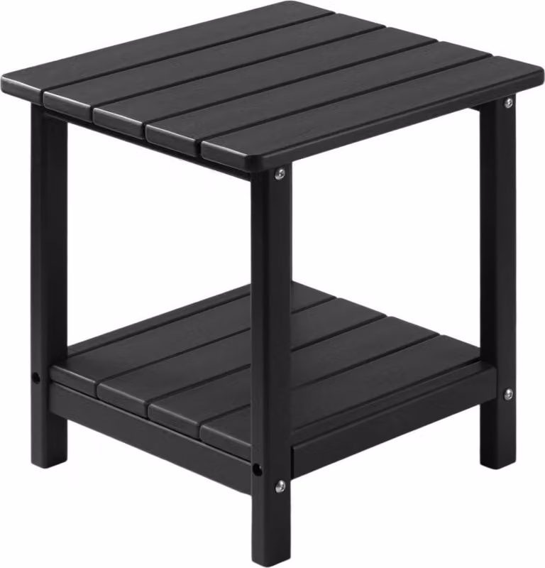 Plastikowy stolik boczny 45x38x44 cm, stolik ogrodowy HDPE, stolik balkonowy z 2 półkami, stolik nocny, czarny stolik kawowy, stolik dekoracyjny na taras, basen, plażę, werandę, do ogrodu