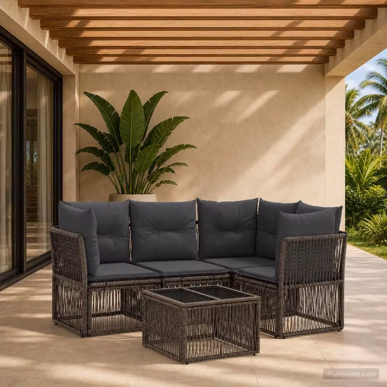 Maison Exclusive - Zestaw mebli ogrodowych, sofa i 4 fotele, kolor grafitowy, wykonane z rattanu syntetycznego