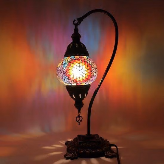 Turecka lampa mozaikowa – ręcznie wykonana lampa stołowa – łabędzia szyja – lampa marokańska – Ø 12 cm – wysokość 43 cm – kolorowa