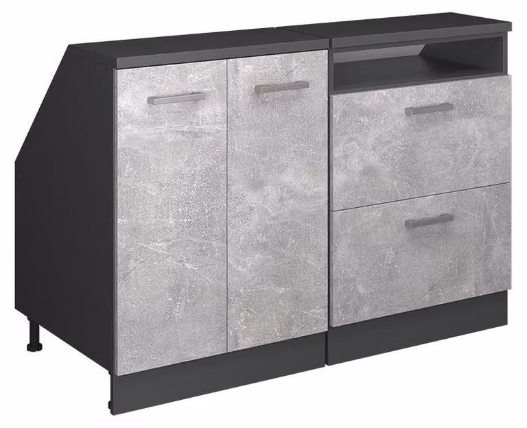 Szafka kuchenna na dach skośny Vicco R-Line Beton 120 cm Zestaw 2 korpusów szafy głębokość 60 cm, Model 60014