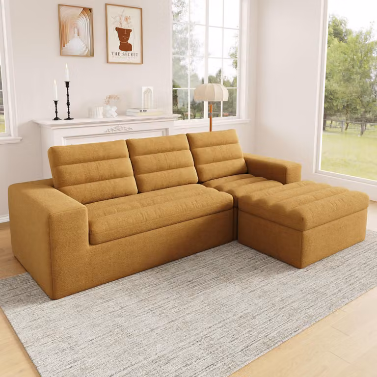 Merax – modułowa sofa narożna w kształcie litery L, 4-osobowa sofa bez stelaża, sofa „Wolkensofa” z tkaniny szenilowej, sofa rozkładana, zestaw wypoczynkowy, kanapa, kolor pomarańczowy