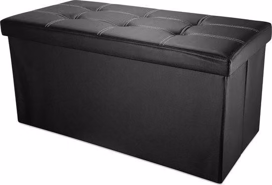 Uniqoos® Składany siedzisko w kształcie kostki, 78 x 38 x 38 cm, kolor: czerń lawy – ławka z miejscem do przechowywania, z pokrywą z sztucznej skóry i wyściełanymi przyciskami