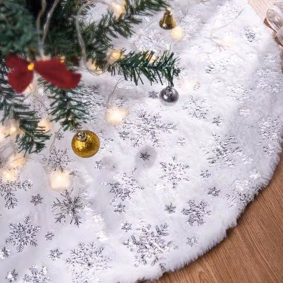 Choinka sztuczna, 150 cm - Ozdoby w kształcie płatków śniegu - Okrągła obrus na choinkę - Podkładka pod choinkę - Dekoracje świąteczne - Łatwy montaż
