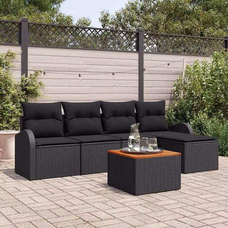 Maison Exclusive - Zestaw mebli ogrodowych (sofa i fotele) dla 6 osób, czarny, wykonane z rattanu syntetycznego