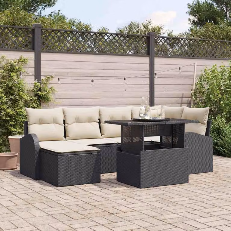 Maison Exclusive - Zestaw mebli ogrodowych, sofa i 6 foteli, kolor czarny, wykonane z rattanu syntetycznego